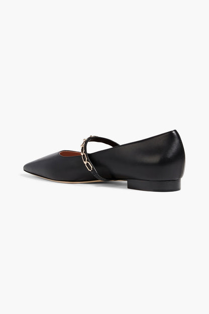 Malone Souliers Virna Chain-Embellished Leather Mary Jane Flats Black Women's