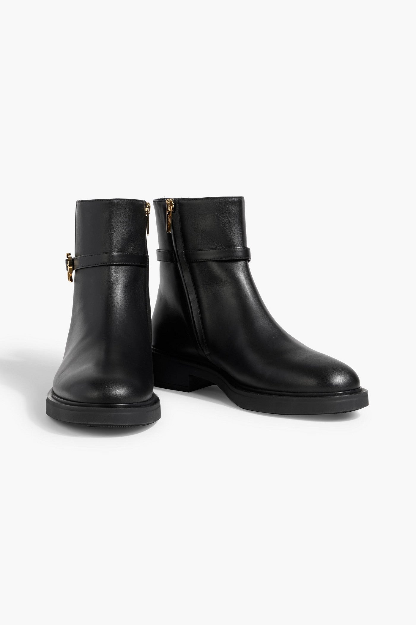 Gianvito Rossi Ribbon Dumont Leather Ankle Boots Black Women's
