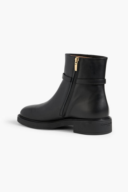 Gianvito Rossi Ribbon Dumont Leather Ankle Boots Black Women's