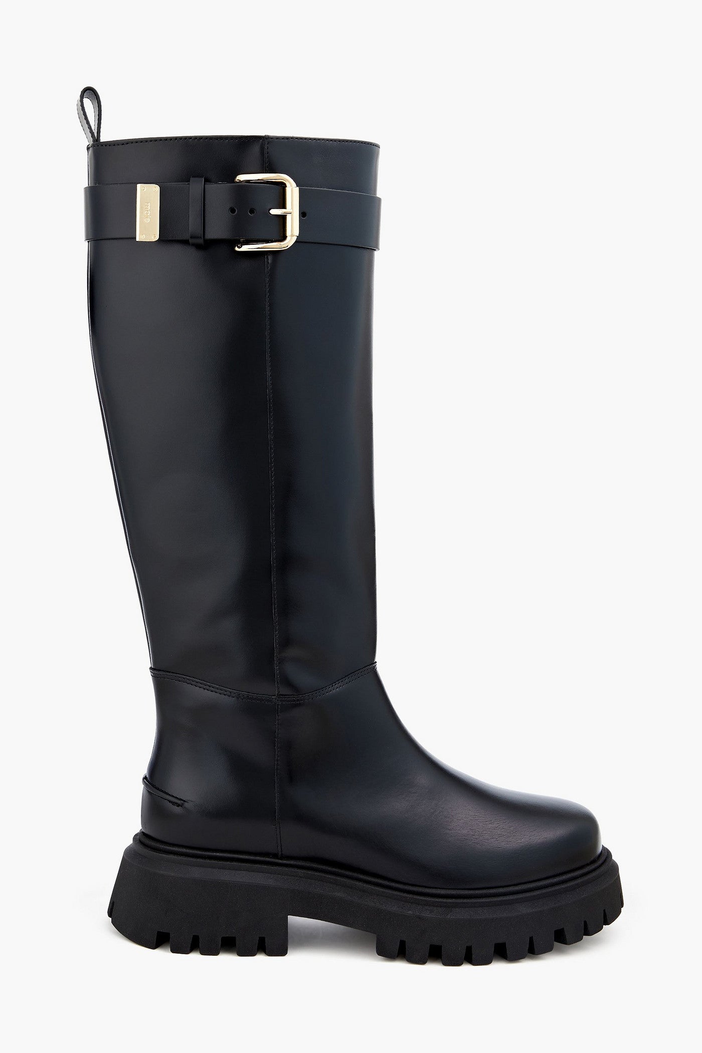 Maje Buckled Leather Knee Boots Black Women's