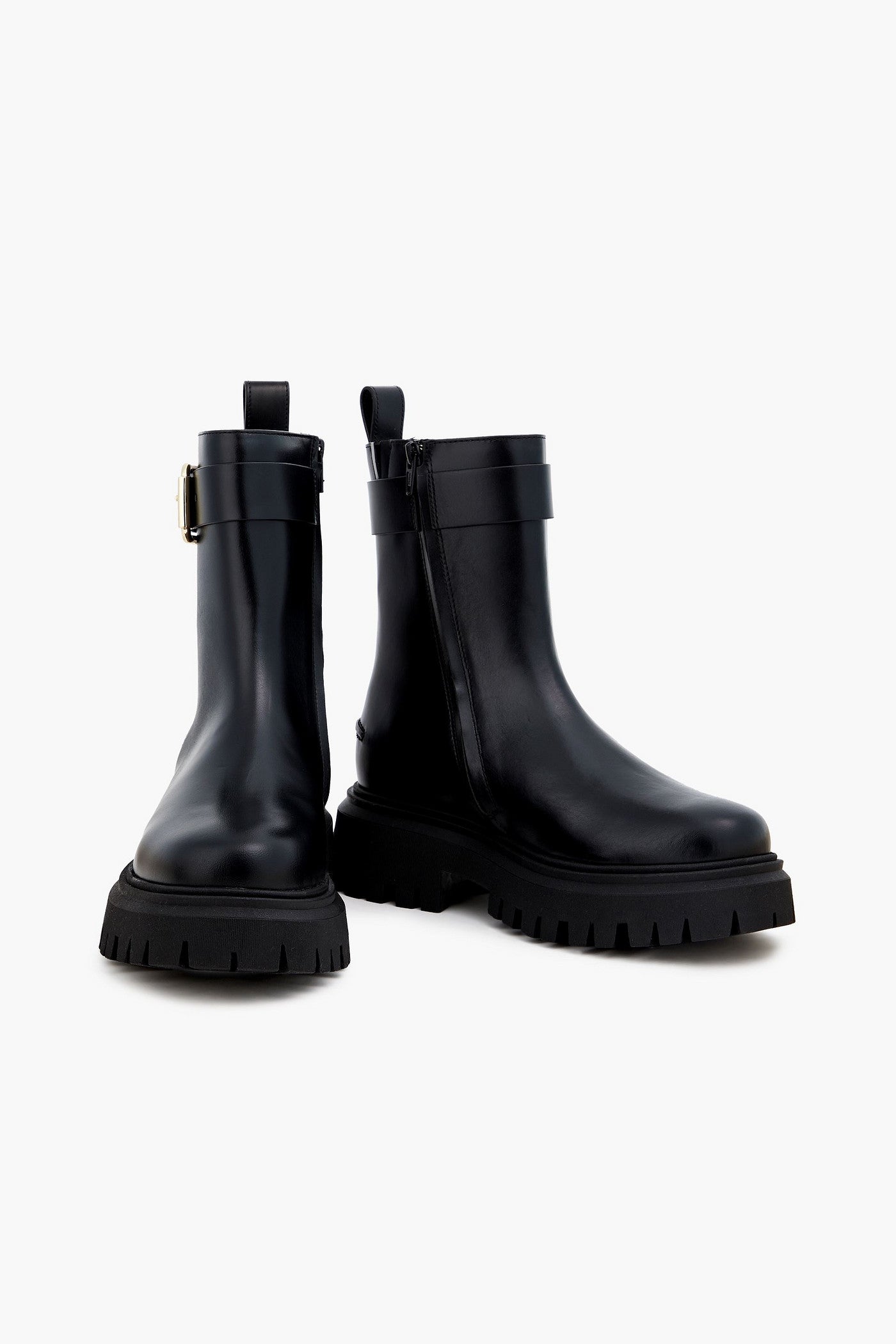 Maje Buckled Leather Ankle Boots Black Women's