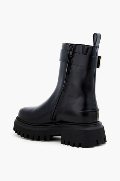 Maje Buckled Leather Ankle Boots Black Women's