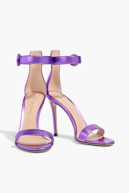 Gianvito Rossi Portofino 105 Metallic Leather Sandals Violet Women's