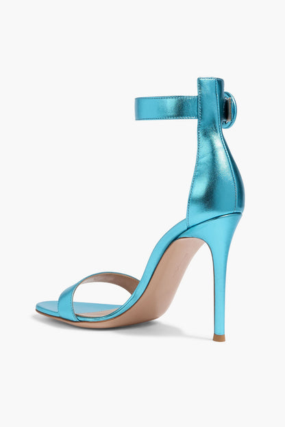 Gianvito Rossi Portofino 105 Metallic Leather Sandals Azure Women's
