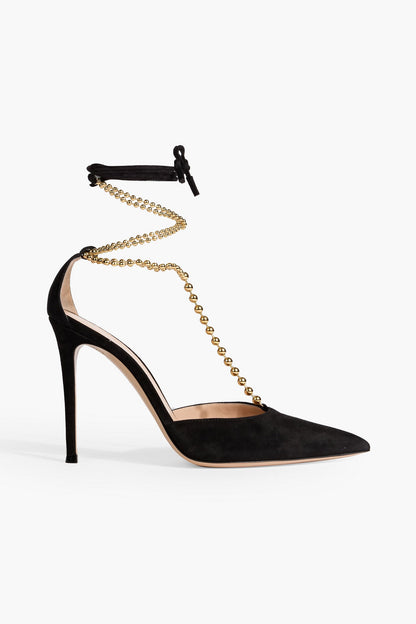 Gianvito Rossi Soleil D'orsay Bead-Embellished Suede Pumps Black Women's