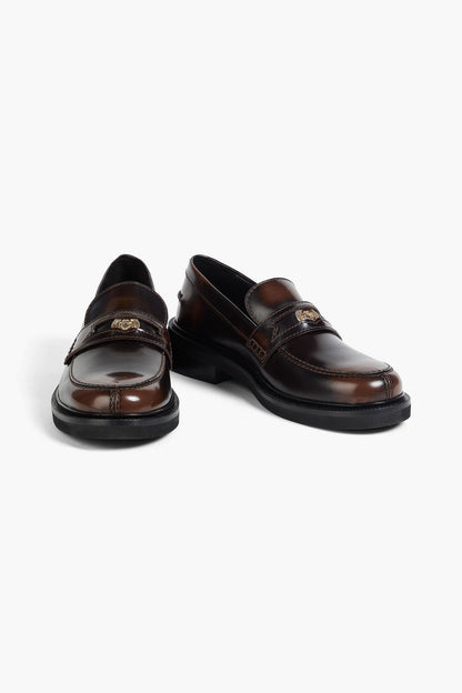 Maje Embellished Leather Loafers Chocolate Women's