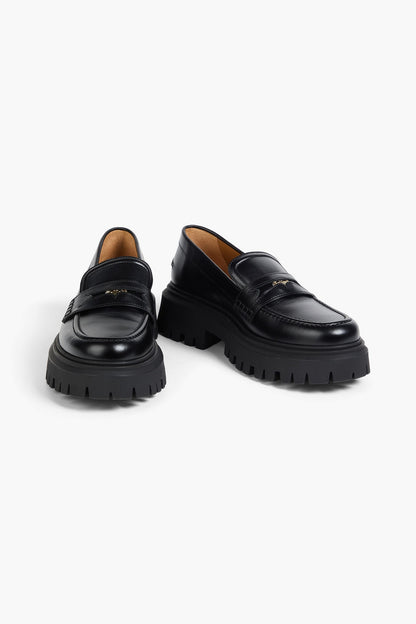 Maje Embellished Leather Platform Loafers Black Women's