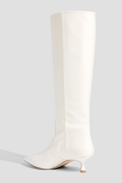 Stuart Weitzman Naomi 50 Leather Knee Boots Ivory Women's