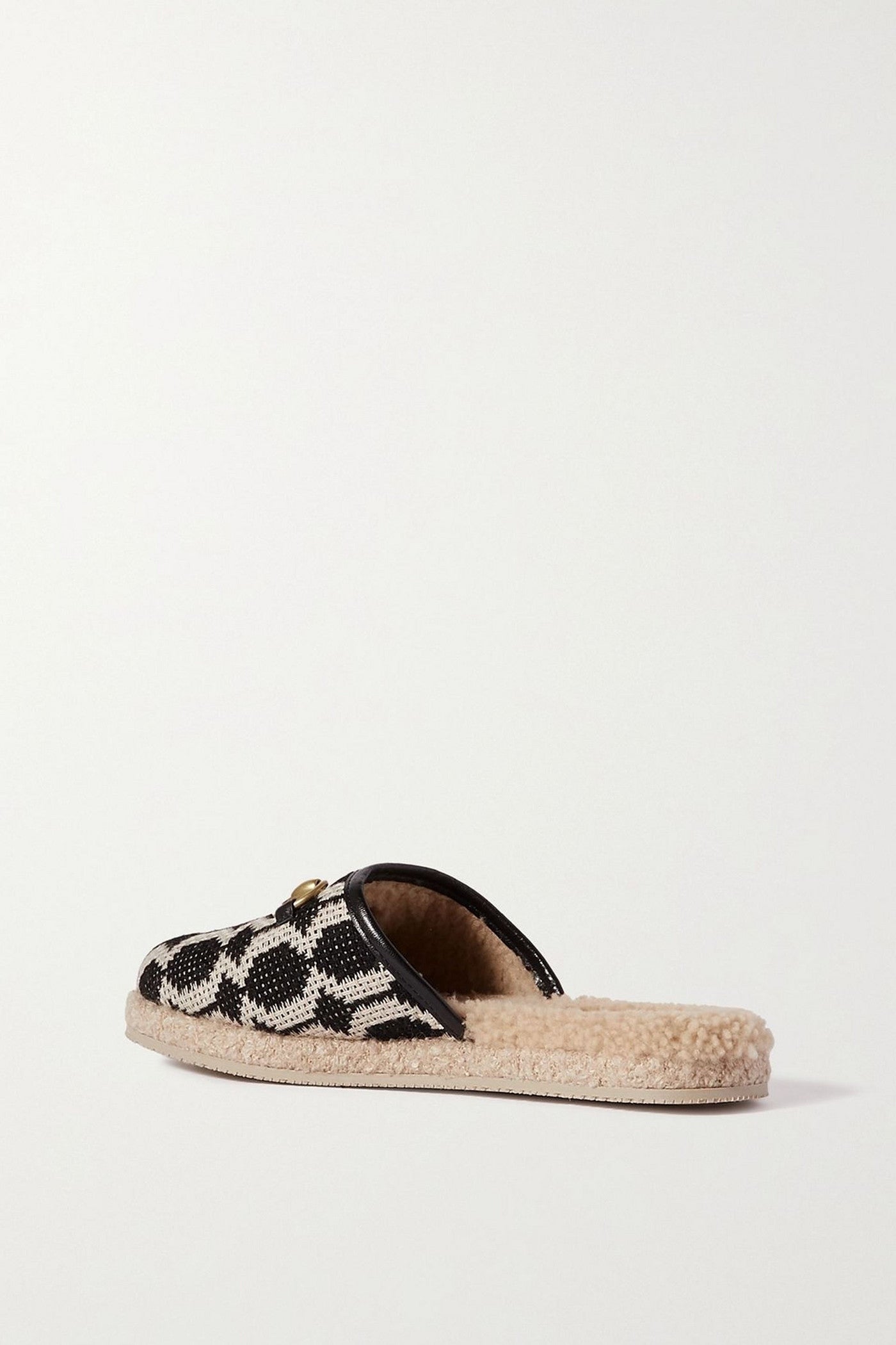 Gucci Fria Horsebit-Detailed Shearling-Lined Printed Canvas Slippers Black Women's