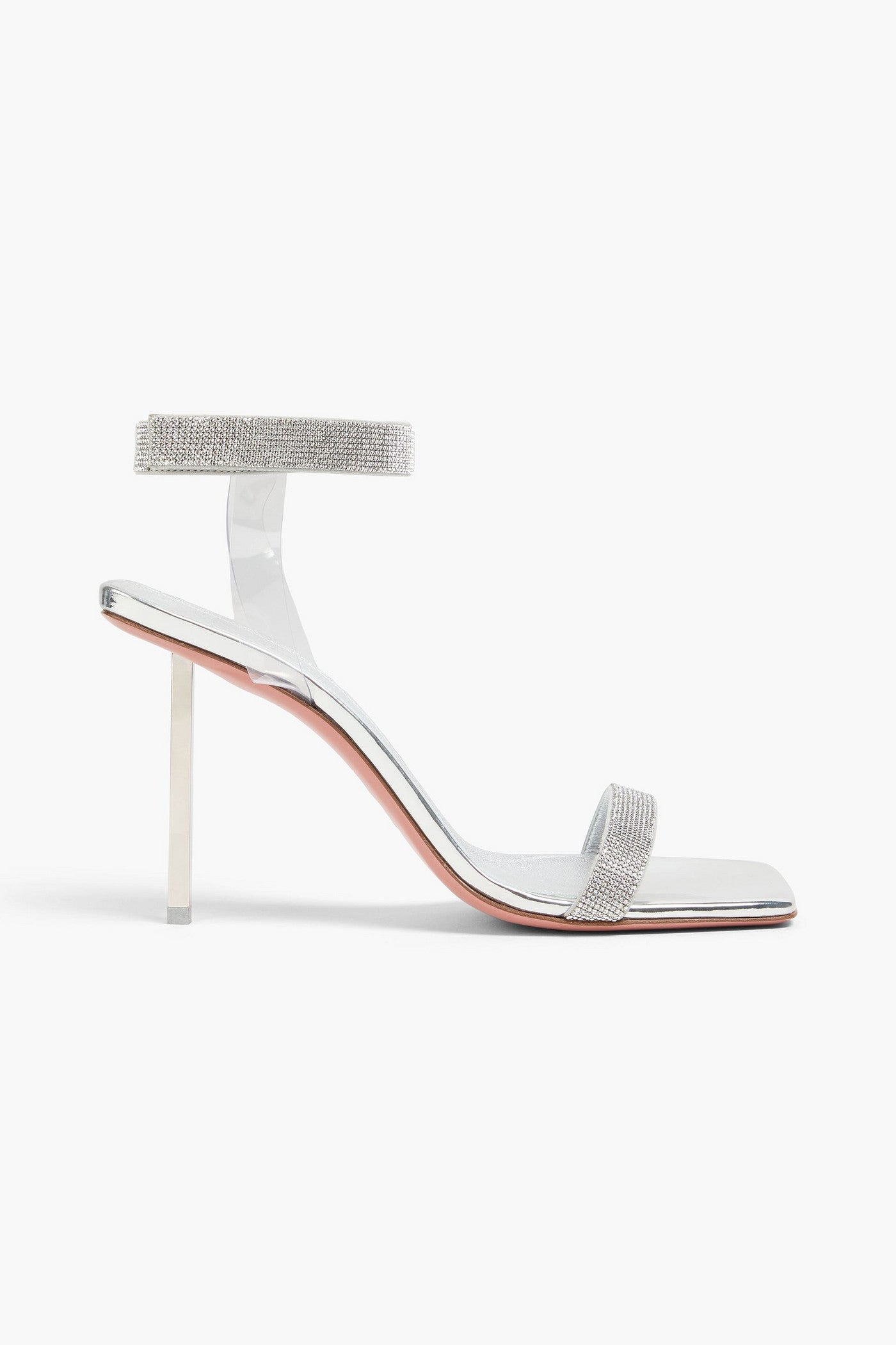 Amina Muaddi Rih Crystal-Embellished Metallic Leather Sandals Silver Women's