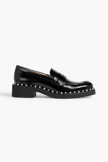 Stuart Weitzman Reverie Embellished Leather Loafers Black Women's