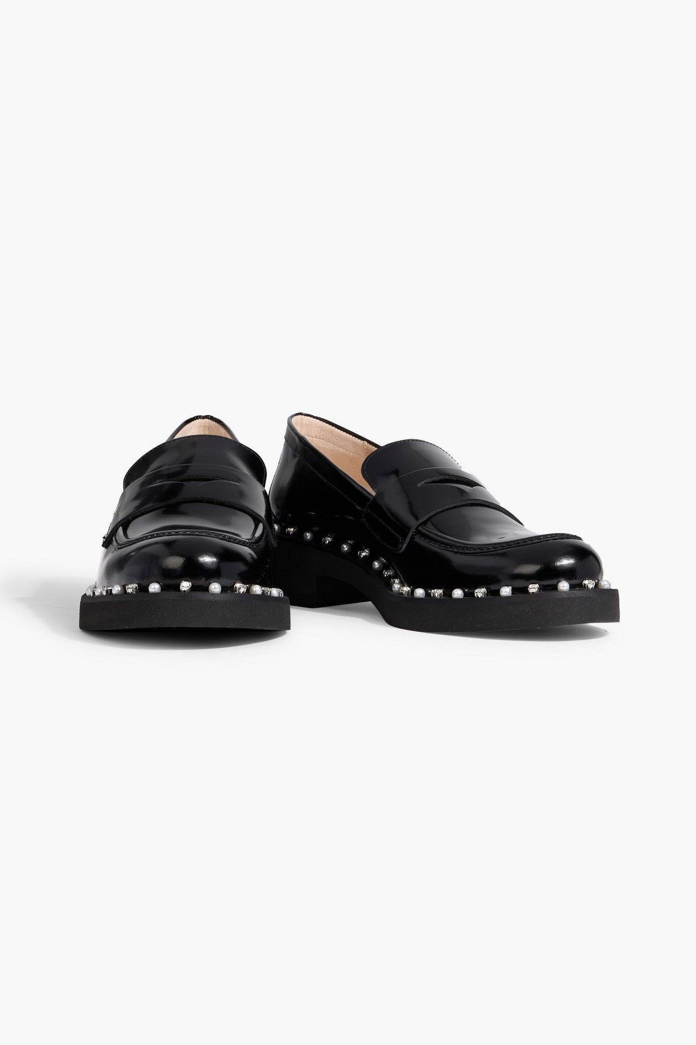 Stuart Weitzman Reverie Embellished Leather Loafers Black Women's