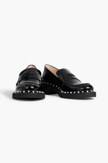 Stuart Weitzman Reverie Embellished Leather Loafers Black Women's