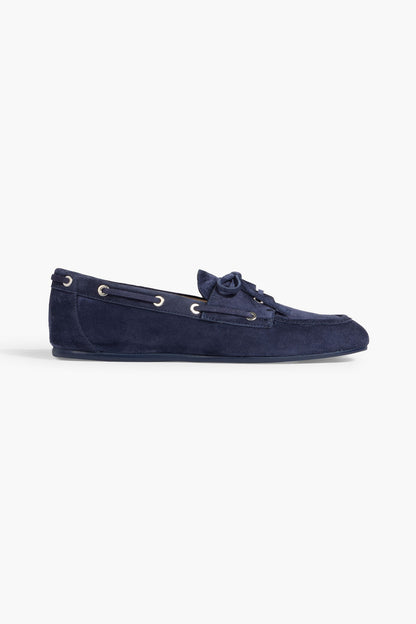 Stuart Weitzman Tinsley Suede Boat Shoes Navy Women's