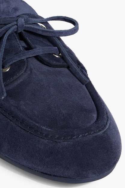 Stuart Weitzman Tinsley Suede Boat Shoes Navy Women's