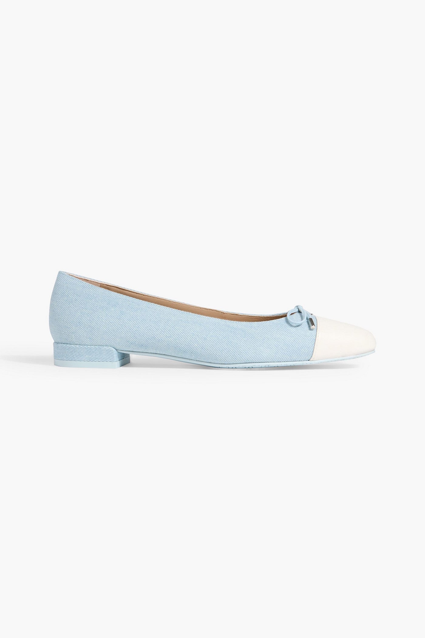 Stuart Weitzman Sleek Bow Leather-Trimmed Denim Ballet Flats Light Denim Women's