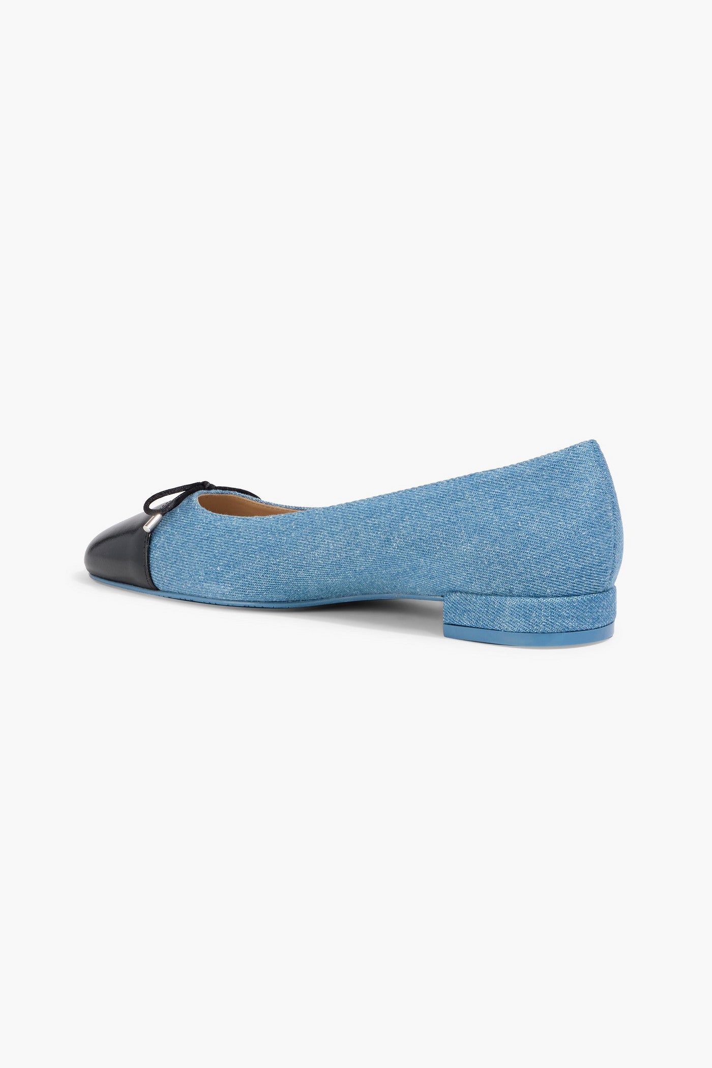 Stuart Weitzman Sleek Bow Leather-Trimmed Denim Ballet Flats Mid Denim Women's
