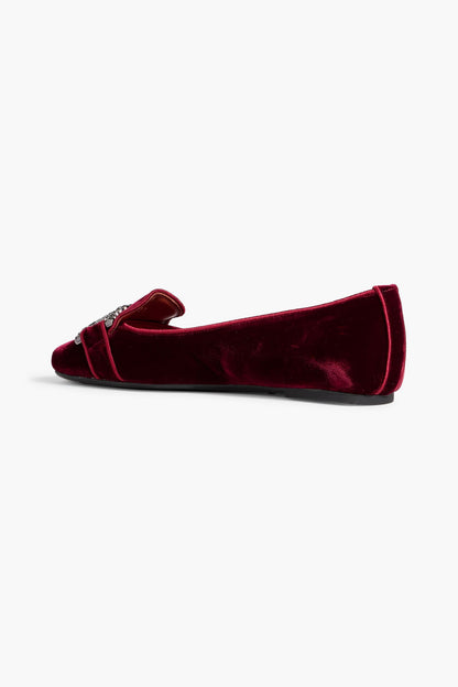 Tod's Crystal-Embellished Velvet Ballet Flats Claret Women's