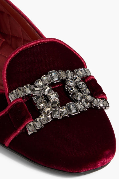 Tod's Crystal-Embellished Velvet Ballet Flats Claret Women's