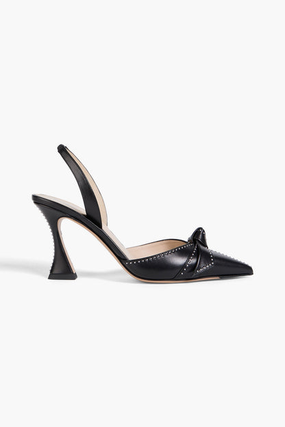 Alexandre Birman Clarita Bell 85 Bow-Detailed Studded Leather Slingback Pumps Black Women's