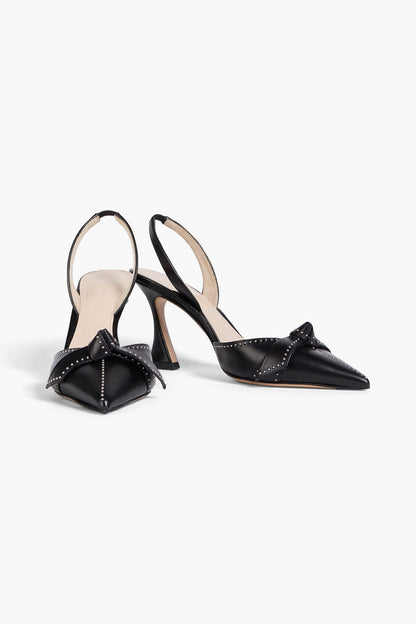 Alexandre Birman Clarita Bell 85 Bow-Detailed Studded Leather Slingback Pumps Black Women's