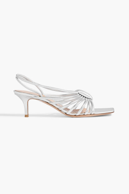 Gianvito Rossi Hellen 55 Metallic Leather Slingback Sandals Silver Women's