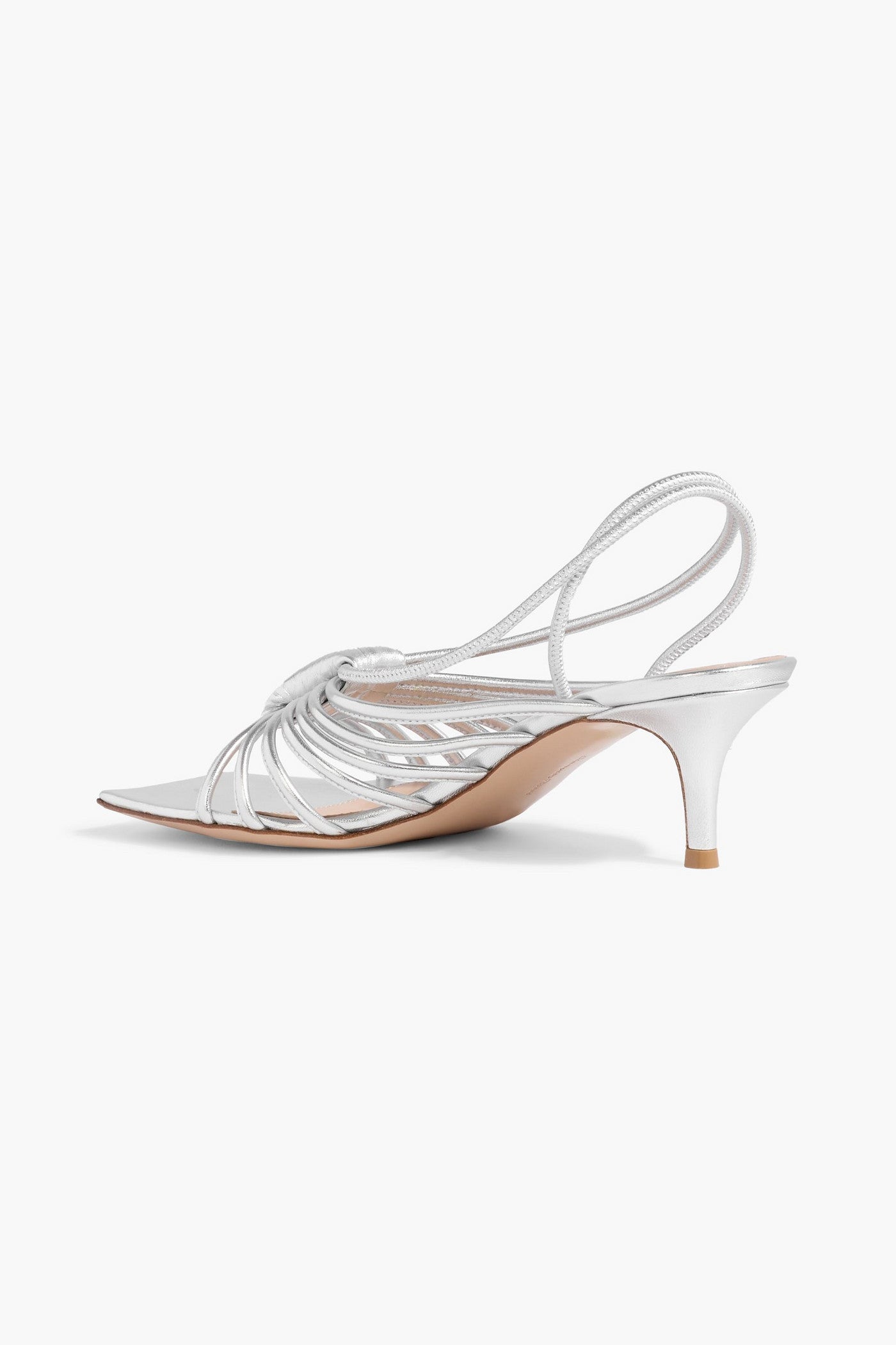 Gianvito Rossi Hellen 55 Metallic Leather Slingback Sandals Silver Women's