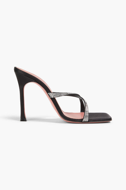 Amina Muaddi Adriana Crystal-Embellished Satin Mules Black Women's