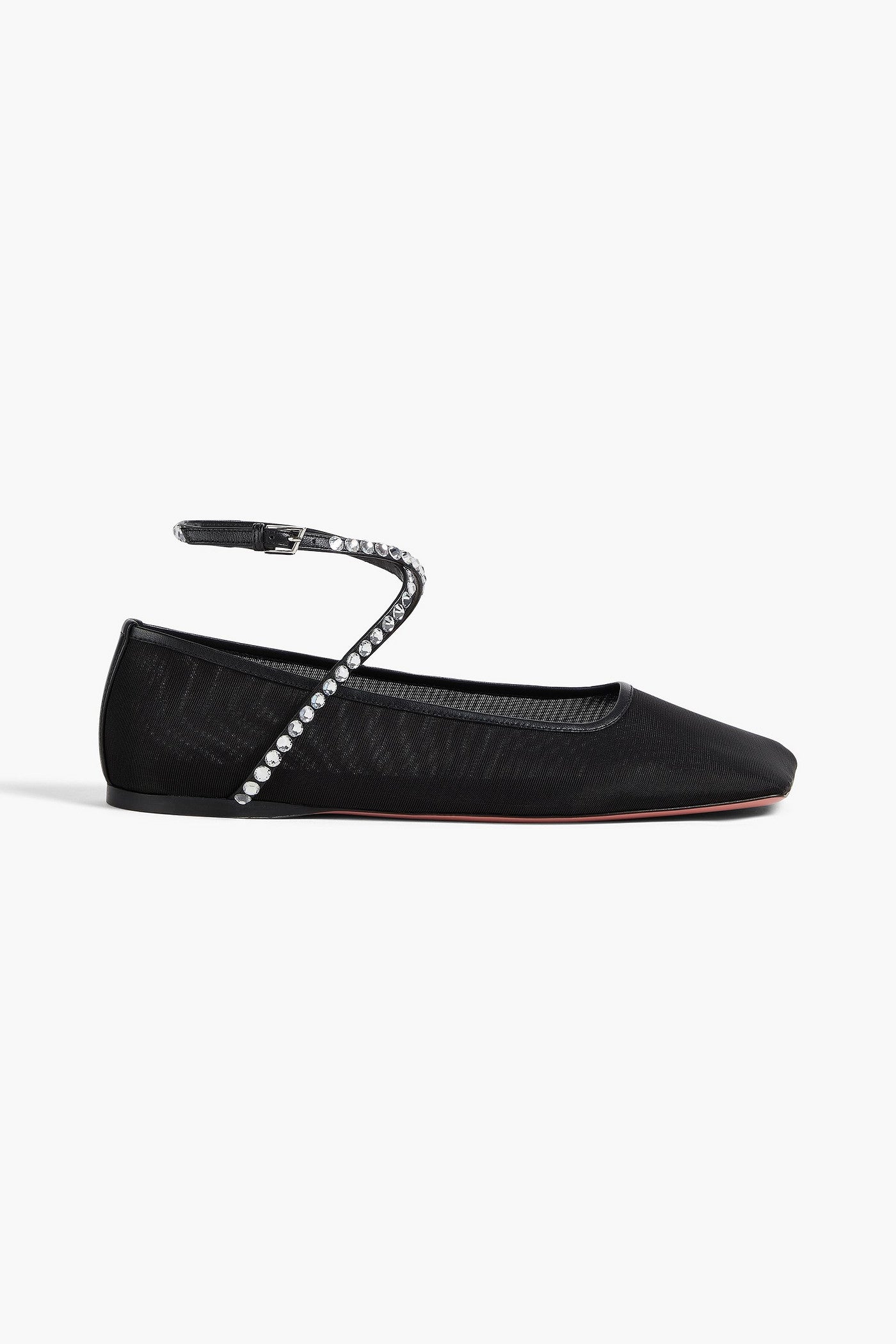 Amina Muaddi Ane Crystal-Embellished Mesh Ballet Flats Black Women's