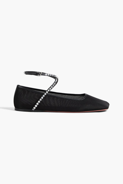 Amina Muaddi Ane Crystal-Embellished Mesh Ballet Flats Black Women's