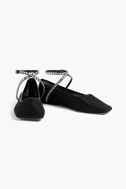 Amina Muaddi Ane Crystal-Embellished Mesh Ballet Flats Black Women's