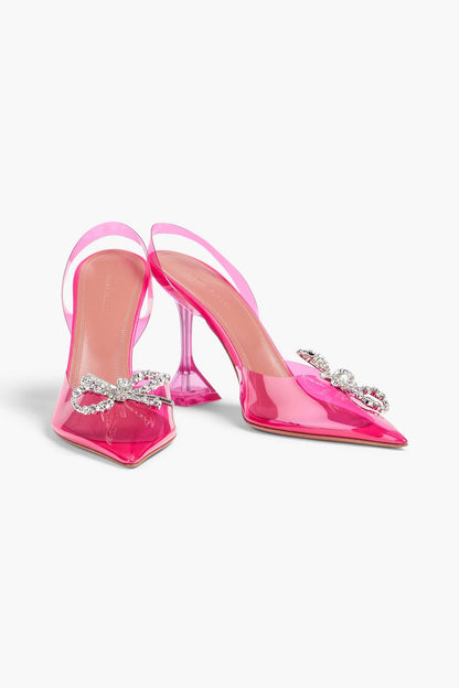 Amina Muaddi Rosie Crystal-Embellished Bow-Detailed Pvc Slingback Pumps Pink Women's