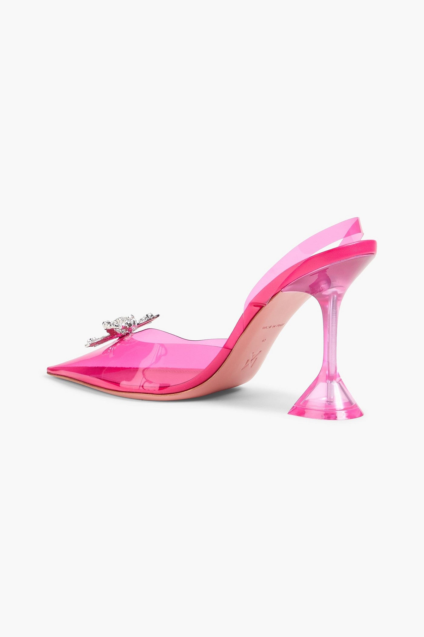 Amina Muaddi Rosie Crystal-Embellished Bow-Detailed Pvc Slingback Pumps Pink Women's
