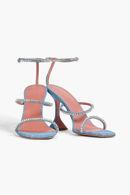 Amina Muaddi Gilda Crystal-Embellished Denim Sandals Light Denim Women's