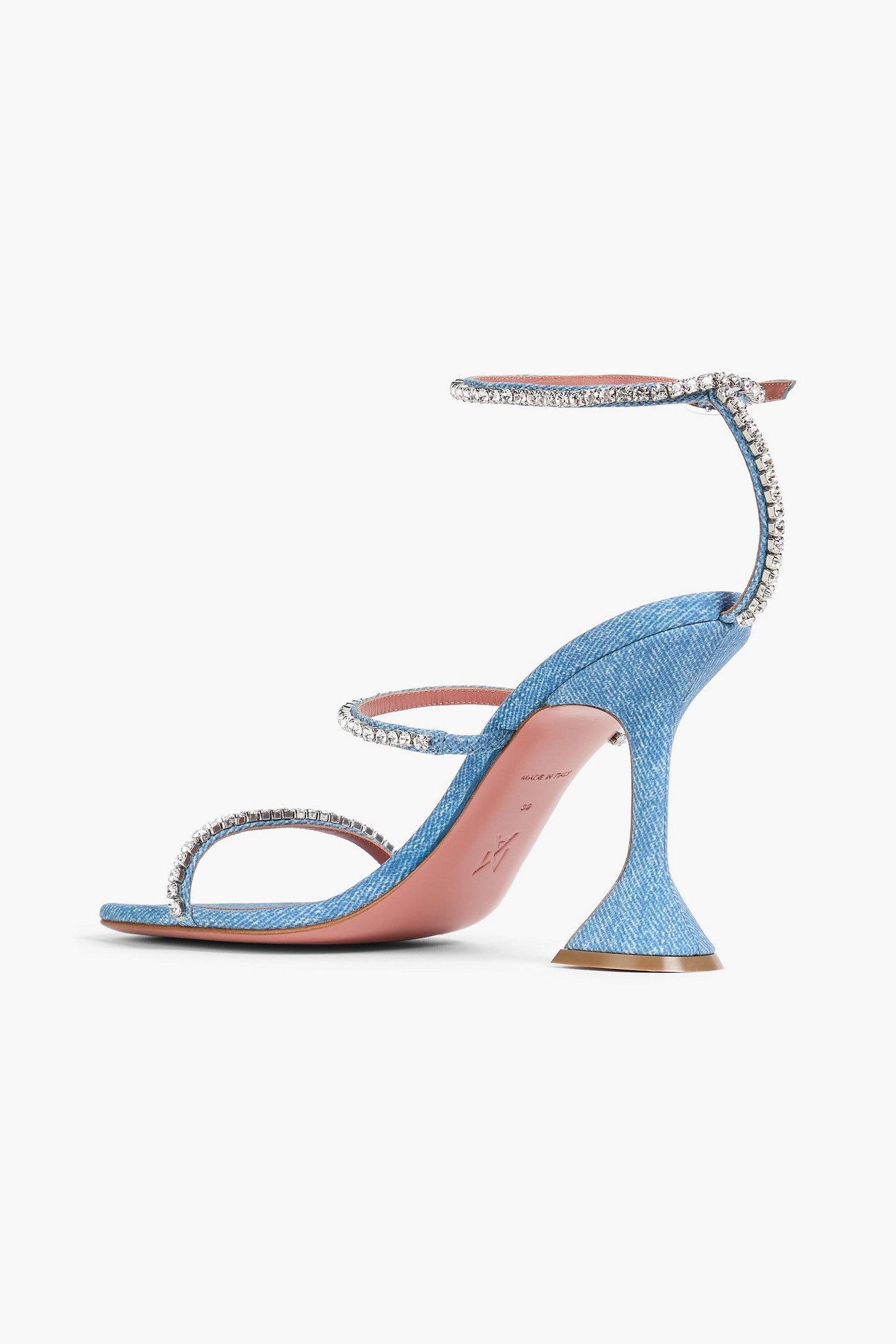 Amina Muaddi Gilda Crystal-Embellished Denim Sandals Light Denim Women's