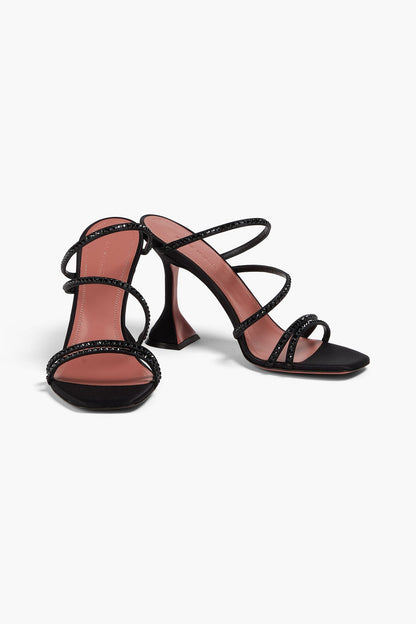 Amina Muaddi Naima Crystal-Embellished Satin Mules Black Women's