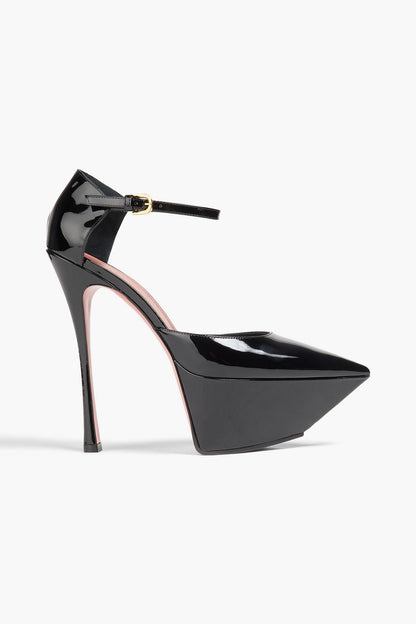 Amina Muaddi Angelica Patent-Leather Platform Pumps Black Women's