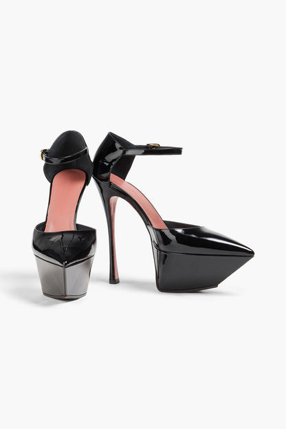 Amina Muaddi Angelica Patent-Leather Platform Pumps Black Women's