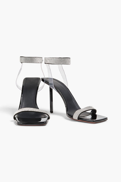 Amina Muaddi Rih Crystal-Embellished Suede And Pvc Sandals Black Women's