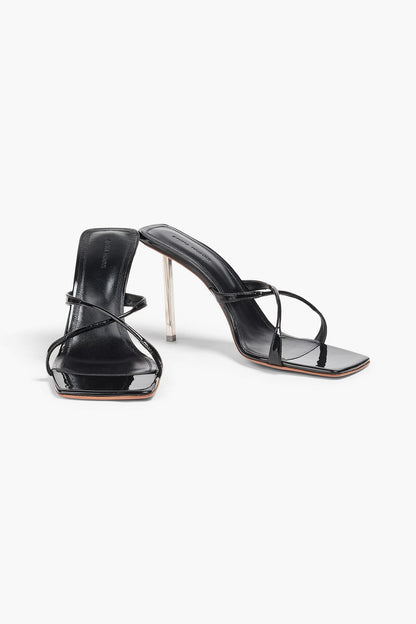 Amina Muaddi Adriana Patent-Leather Mules Black Women's