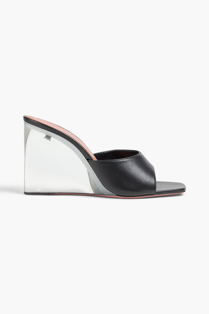 Amina Muaddi Lupita Leather Wedge Mules Black Women's