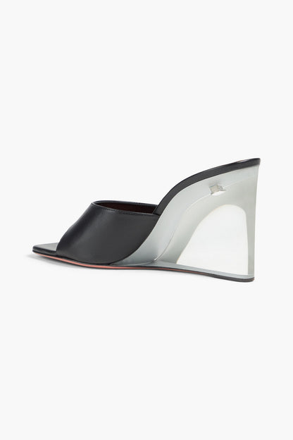 Amina Muaddi Lupita Leather Wedge Mules Black Women's