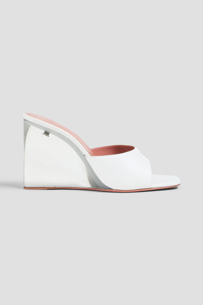 Amina Muaddi Lupita Leather Wedge Mules White Women's