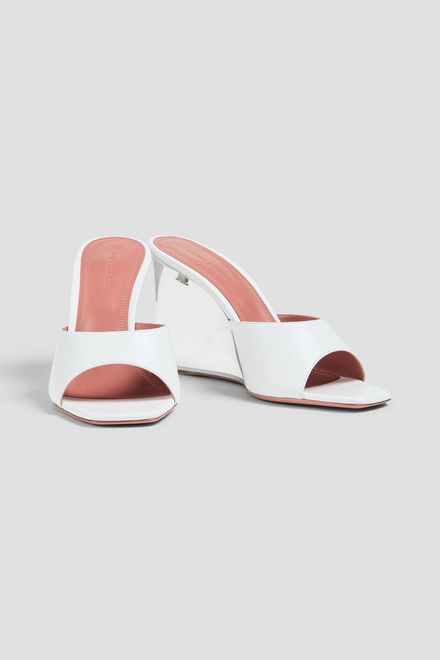 Amina Muaddi Lupita Leather Wedge Mules White Women's
