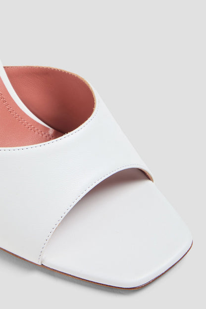 Amina Muaddi Lupita Leather Wedge Mules White Women's