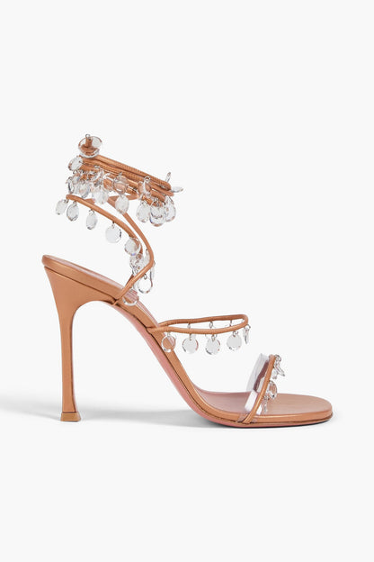 Amina Muaddi Tina Crystal-Embellished Leather Sandals Neutral Women's