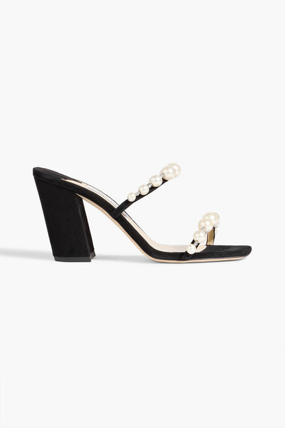Jimmy Choo Amara 85 Embellished Suede Mules Black Women's