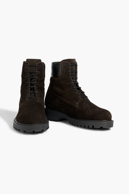 Toteme The Husky Leather-Trimmed Suede Combat Boots Dark Brown Women's
