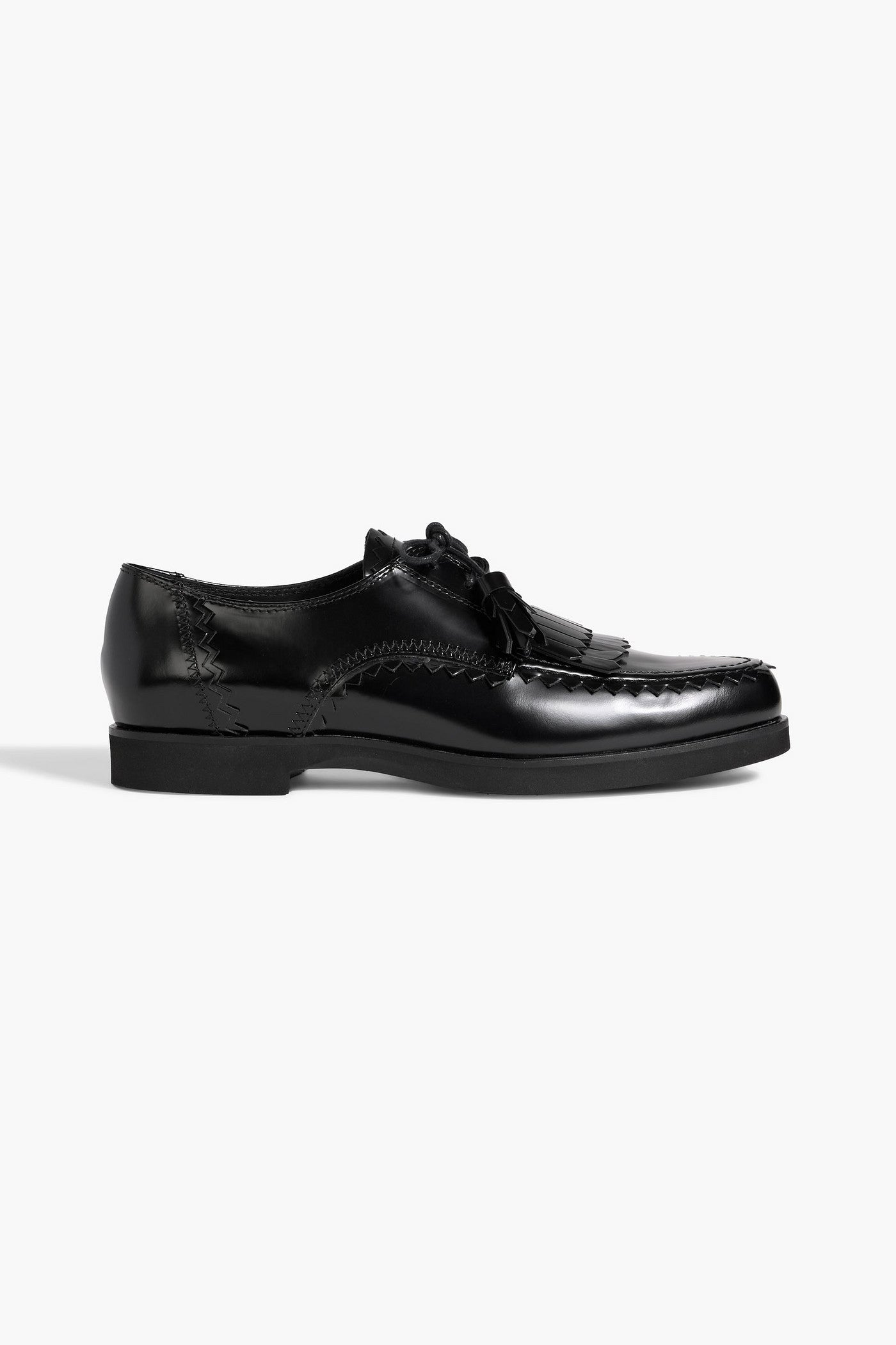 Tod's Fringed Glossed-Leather Brogues Black Women's