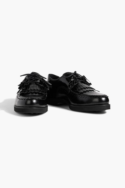 Tod's Fringed Glossed-Leather Brogues Black Women's